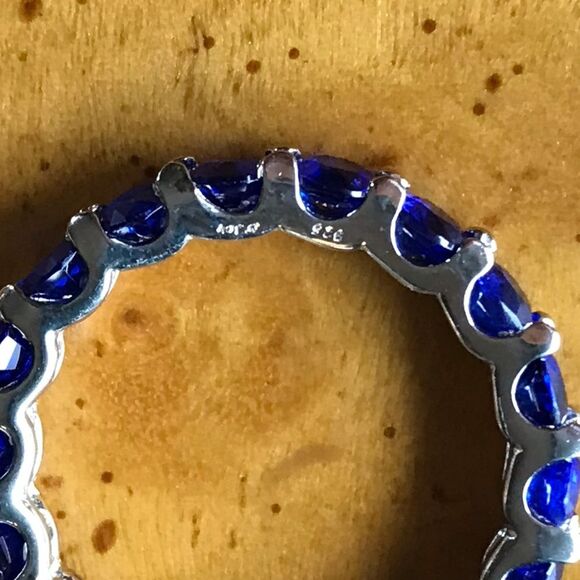 Natural Blue Spinel Sterling Silver Eternity Ring Size 9 - Picture 4 of 8